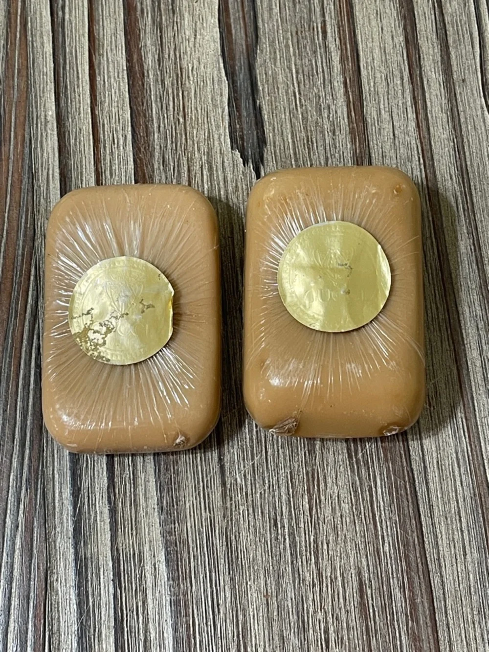 Vintage 70s Gucci Soap Bars Set of 2 Logo Embossed Tan New in Original Packaging